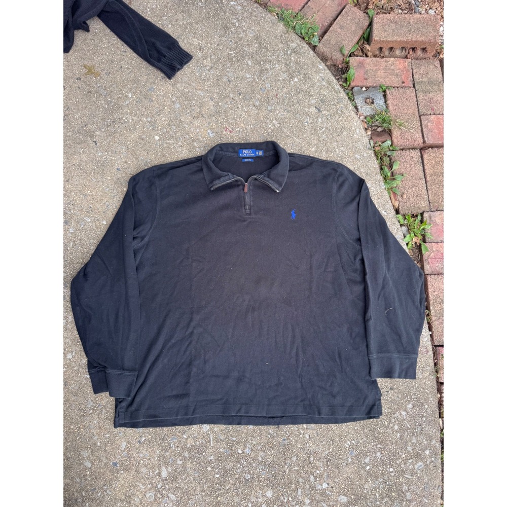 Polo Ralph Lauren Mens XL Estate Rib Quarter Zip Pullover Black Blue Pony